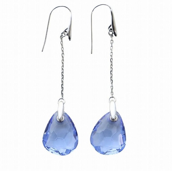 Swarovski Silver and Blue Crystal Earrings Rhodium Plated